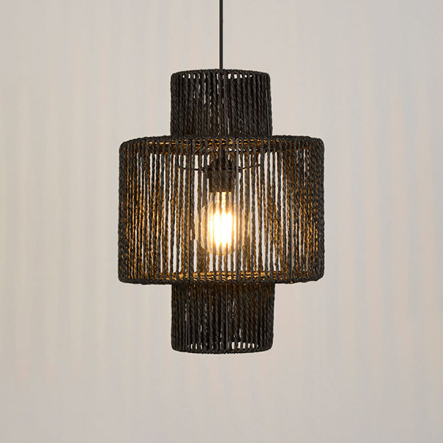 Rotan hanglamp zwart, trommelmodel E27 - foto 6