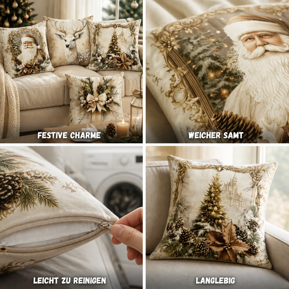 Kerstkussenhoes van een goudkleurige fluweel-katoenmix (45 cm x 45 cm)