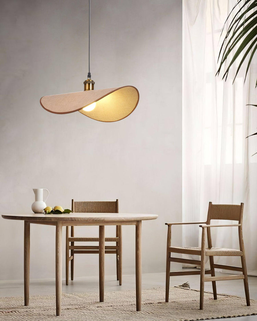 Hanglamp met linnen kap en hout - foto 4
