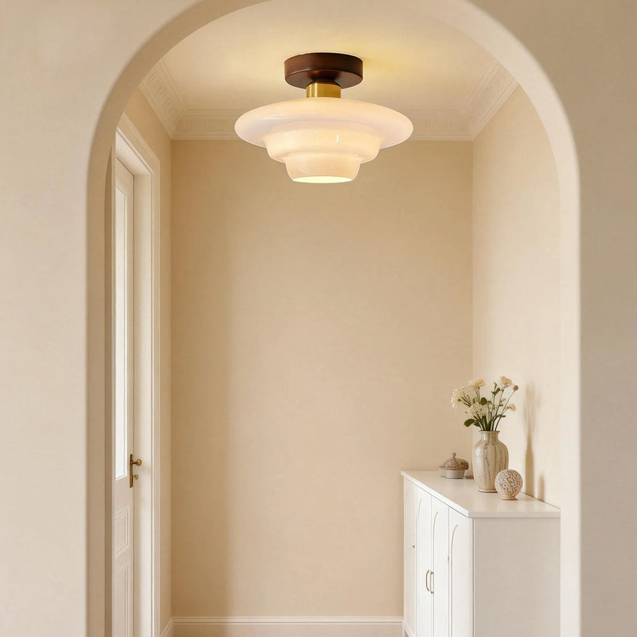 Plafondlamp van walnoothout en glas, Scandinavische stijl E27 - foto 4
