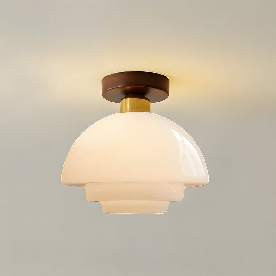 Plafondlamp van walnoothout en glas, Scandinavische stijl E27 - foto 8
