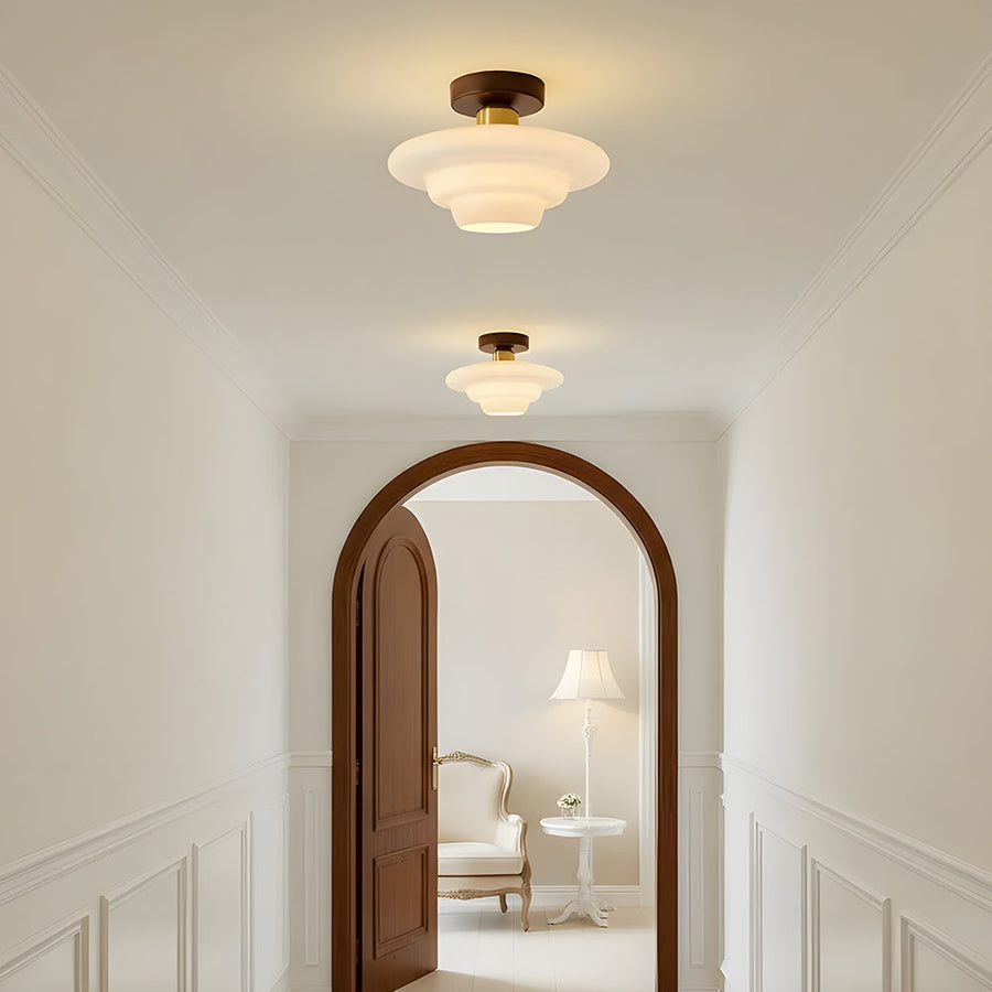 Plafondlamp van walnoothout en glas, Scandinavische stijl E27 - foto 5