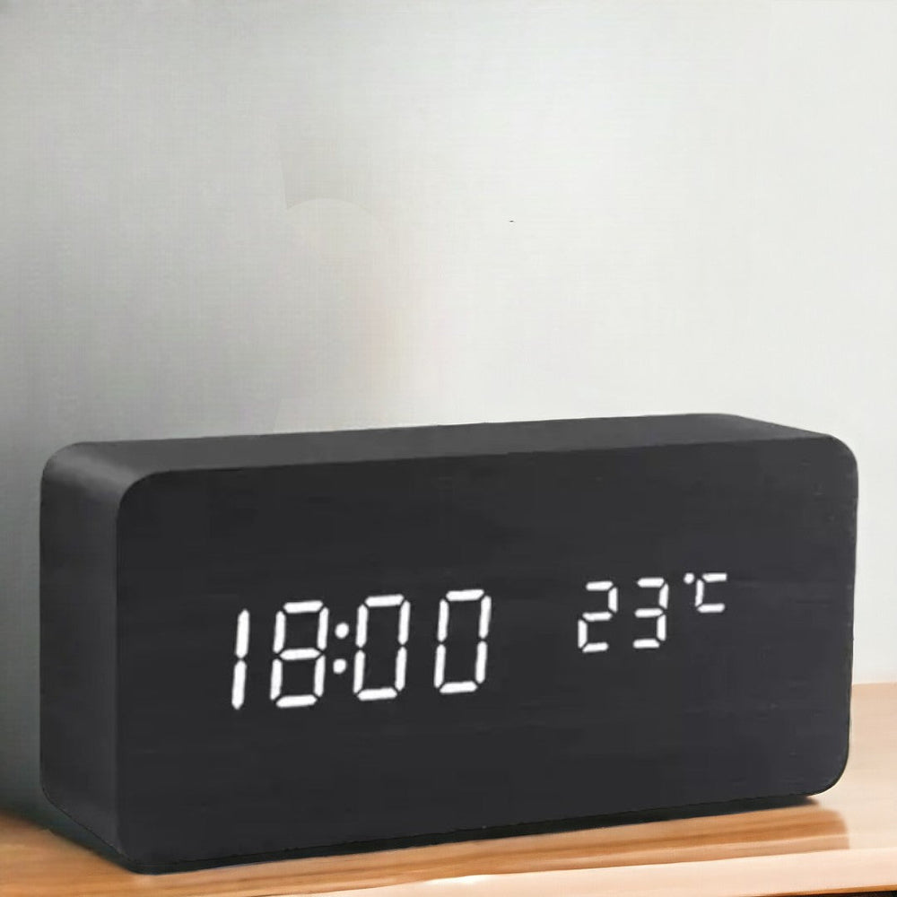 Wekker in houtlook met LED-display en spraakbediening - foto 2