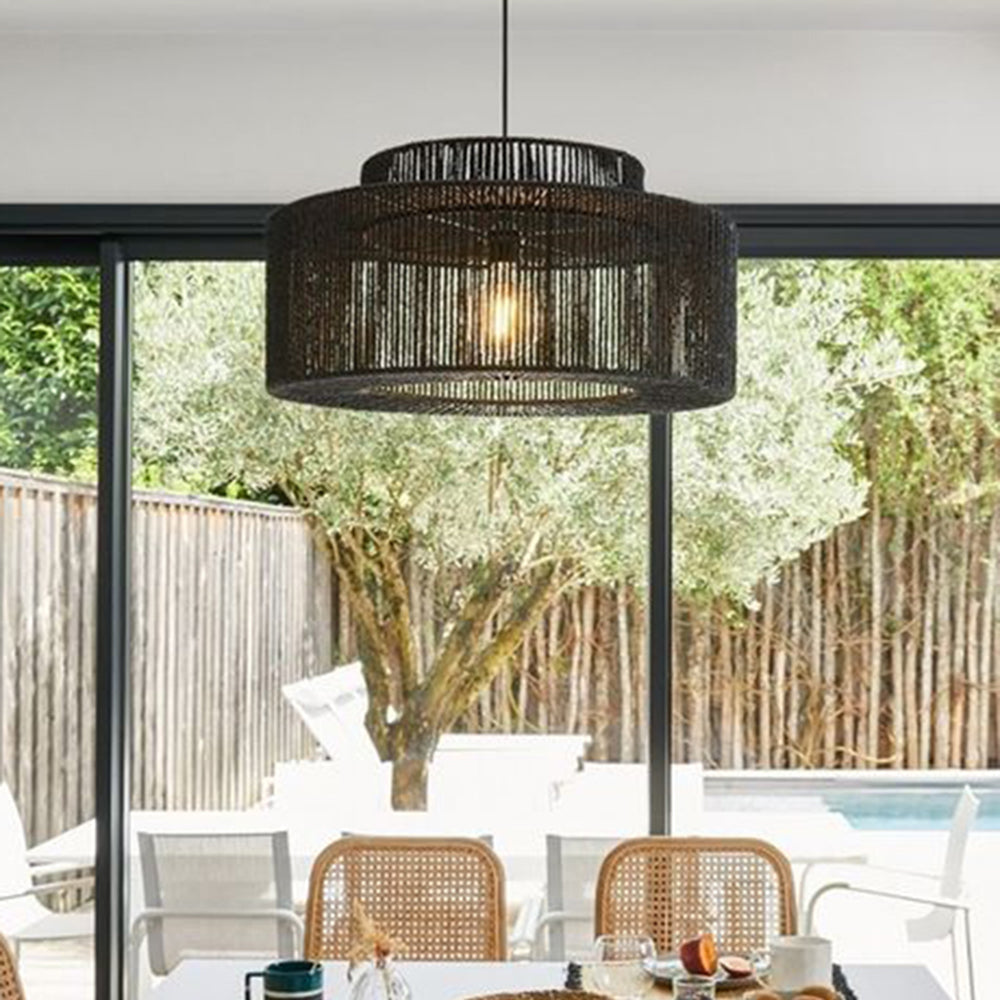 Rotan hanglamp zwart, trommelmodel E27 - foto 2