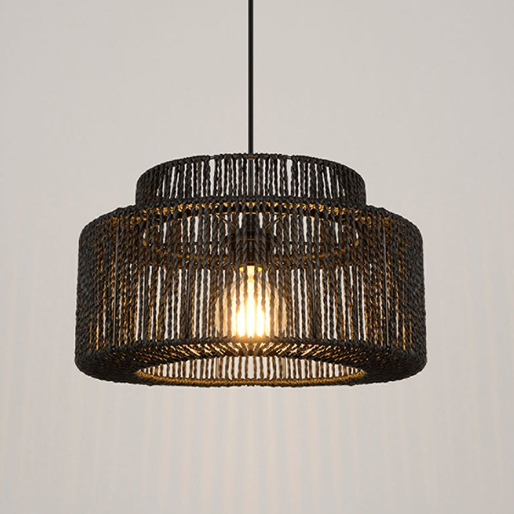 Rotan hanglamp zwart, trommelmodel E27 - foto 5