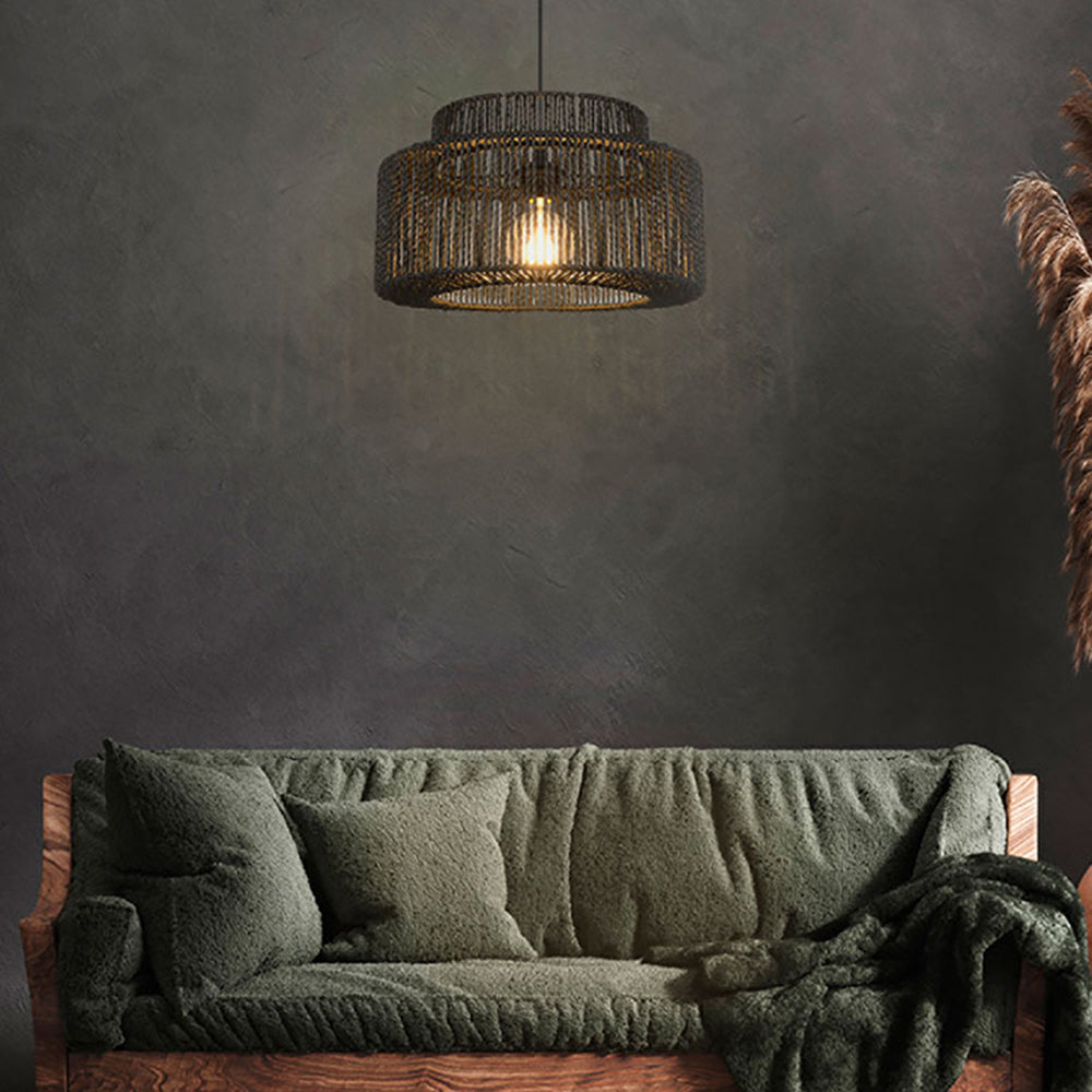 Rotan hanglamp zwart, trommelmodel E27 - foto 3