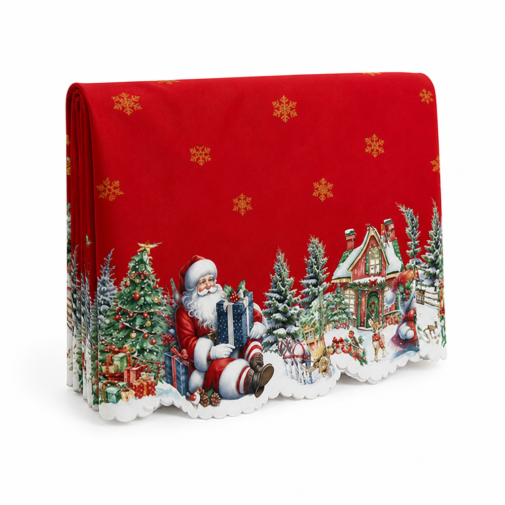 Feestelijk, machinaal geborduurd polyester tafelkleed (rond en rechthoekig)