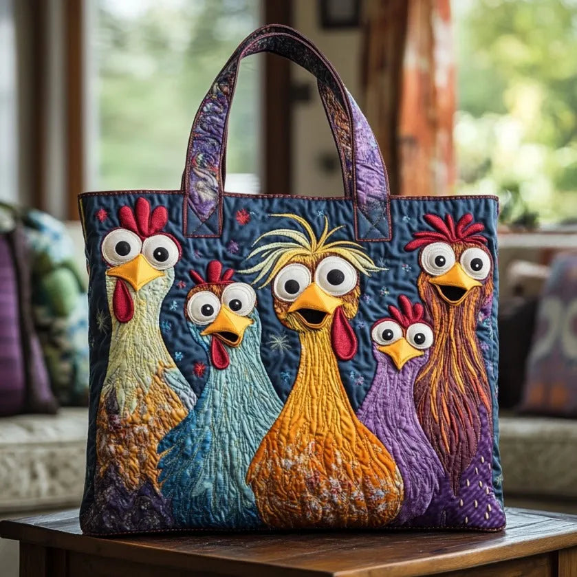 Gewatteerde shopper met vijf kleurrijke kippen