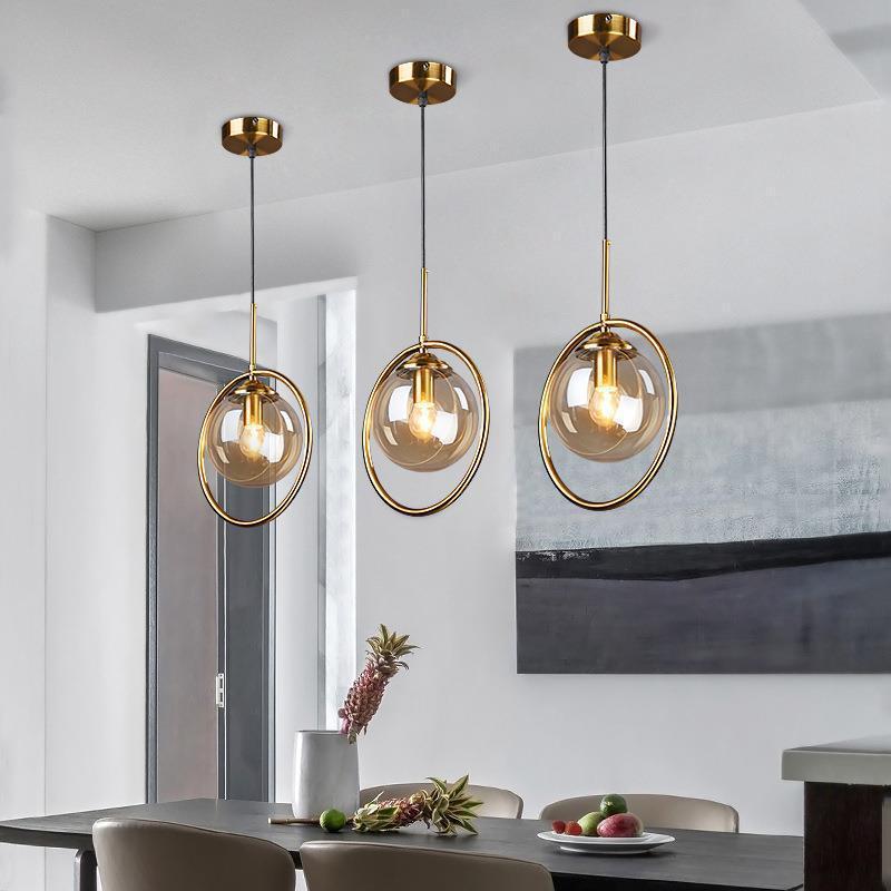 Glazen hanglamp met metalen ring, dimbaar - foto 6