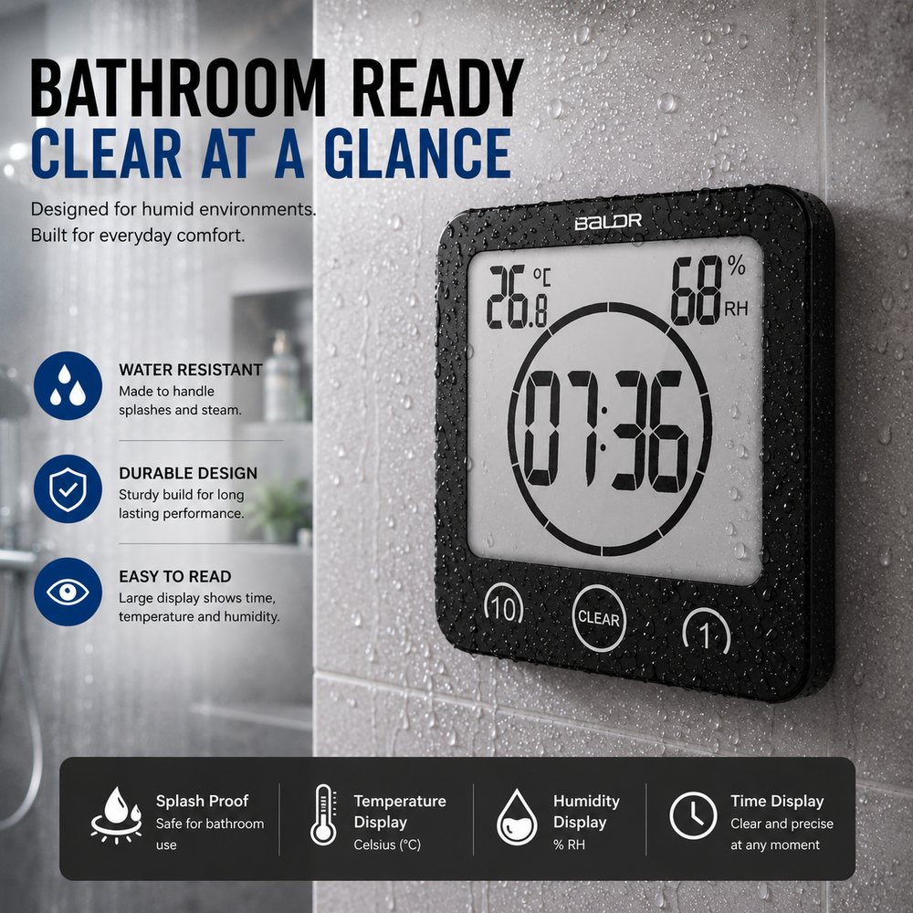 Badkamerklok met zuignap, spatwaterbestendig - foto 3