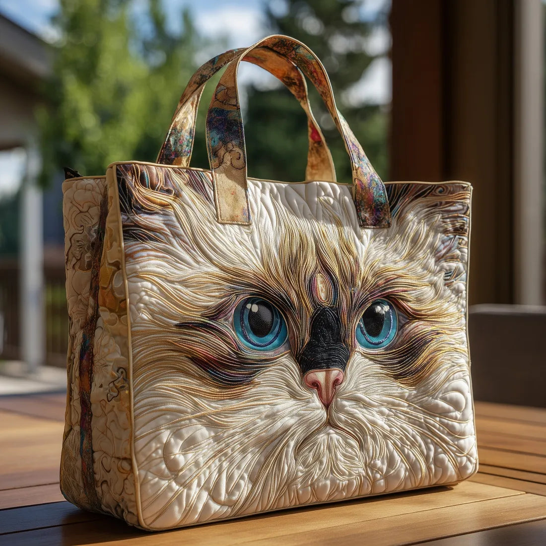 Gewatteerde shopper met witte kat met blauwe ogen