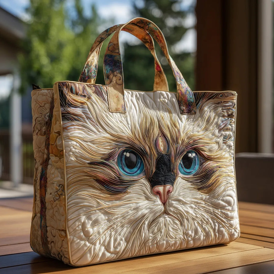 Gewatteerde shopper met witte kat met blauwe ogen