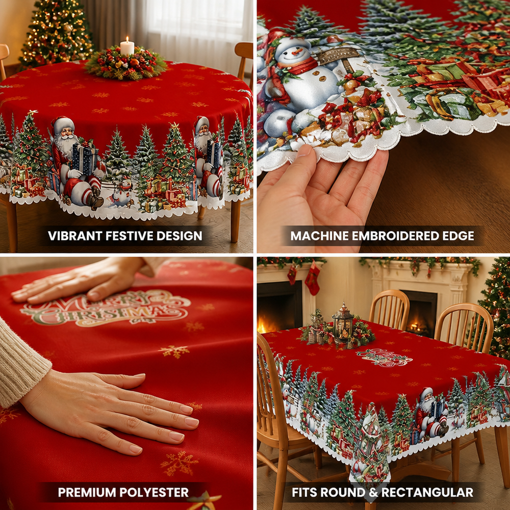 Feestelijk, machinaal geborduurd polyester tafelkleed (rond en rechthoekig)