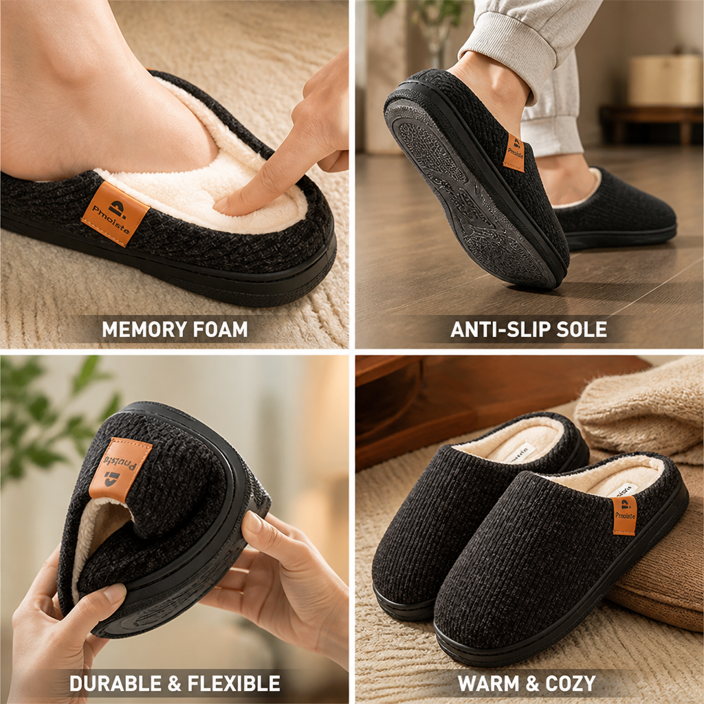 Strickschuhe mit Memory-Schaum und rutschfester Sohle für Herren
