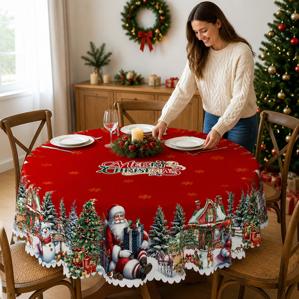 Feestelijk, machinaal geborduurd polyester tafelkleed (rond en rechthoekig)