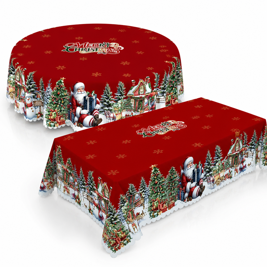 Feestelijk, machinaal geborduurd polyester tafelkleed (rond en rechthoekig)
