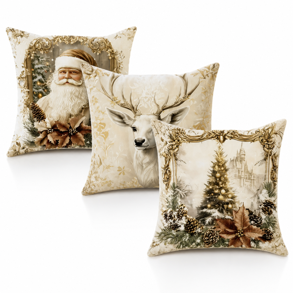 Kerstkussenhoes van een goudkleurige fluweel-katoenmix (45 cm x 45 cm)