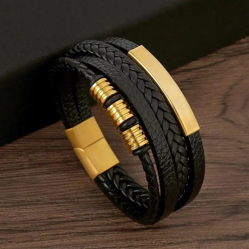 Herenarmband in goudkleurige, zwarte en zilverkleurige uitvoering