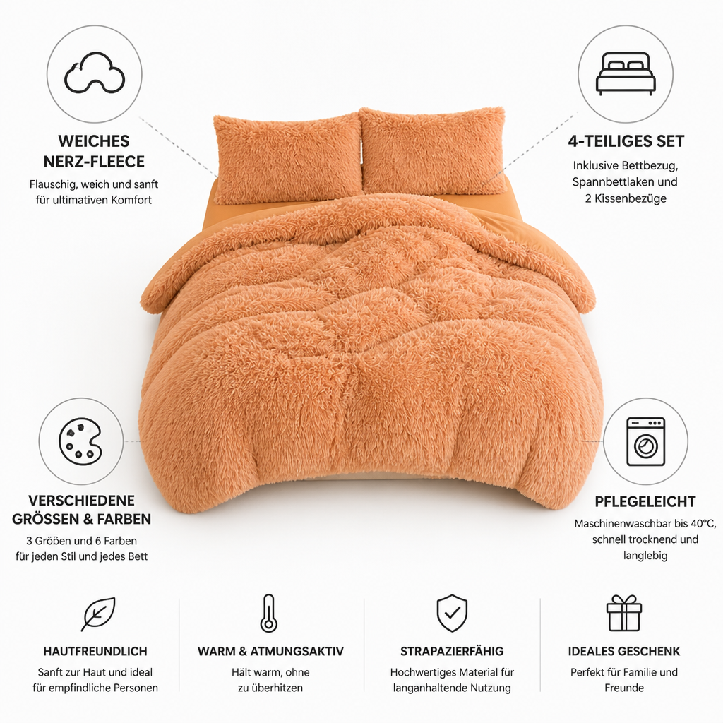 Zachte nerts-fleece beddengoedset (4-delig)
