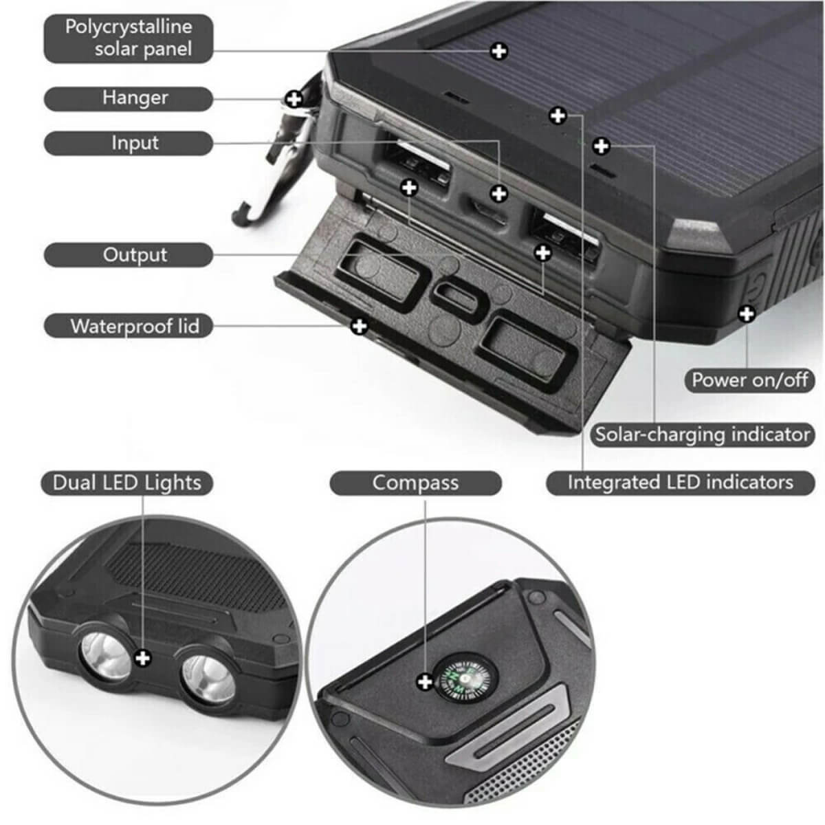 Solar powerbank 20000 mAh, spatwaterbestendig - foto 8