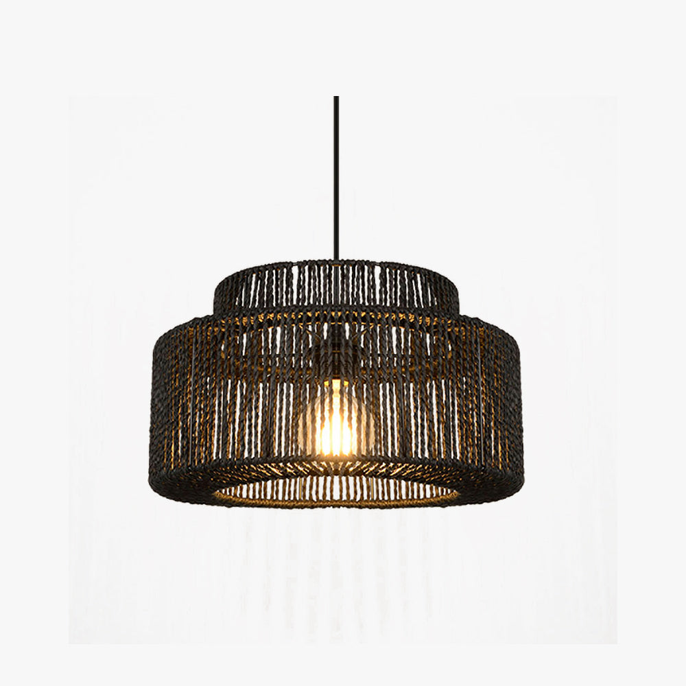 Zwarte rotan hanglamp in trommelmodel