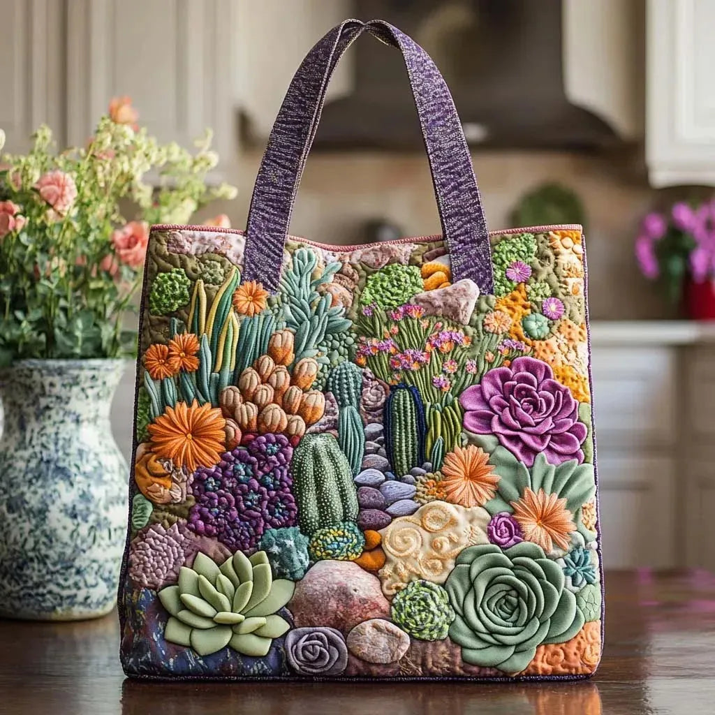 Gewatteerde shopper met print van een vetplantentuin