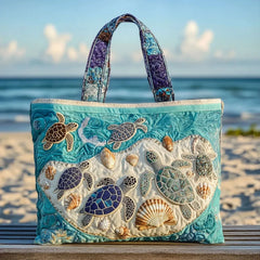 Gewatteerde shopper met print van twee verliefde schildpadden