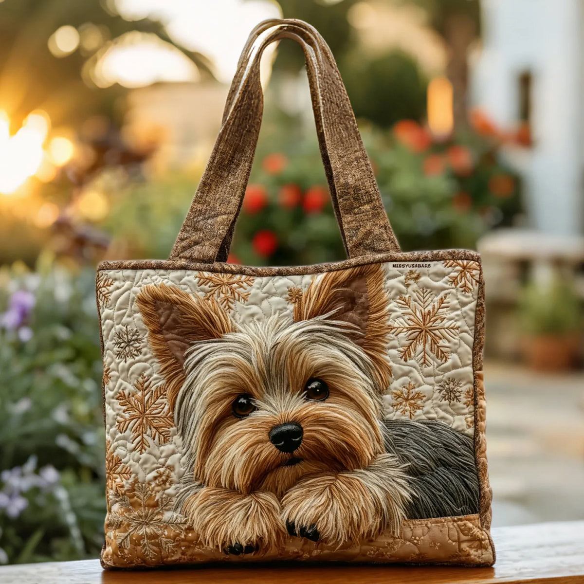 Gewatteerde shopper met print van een yorkshire terrier
