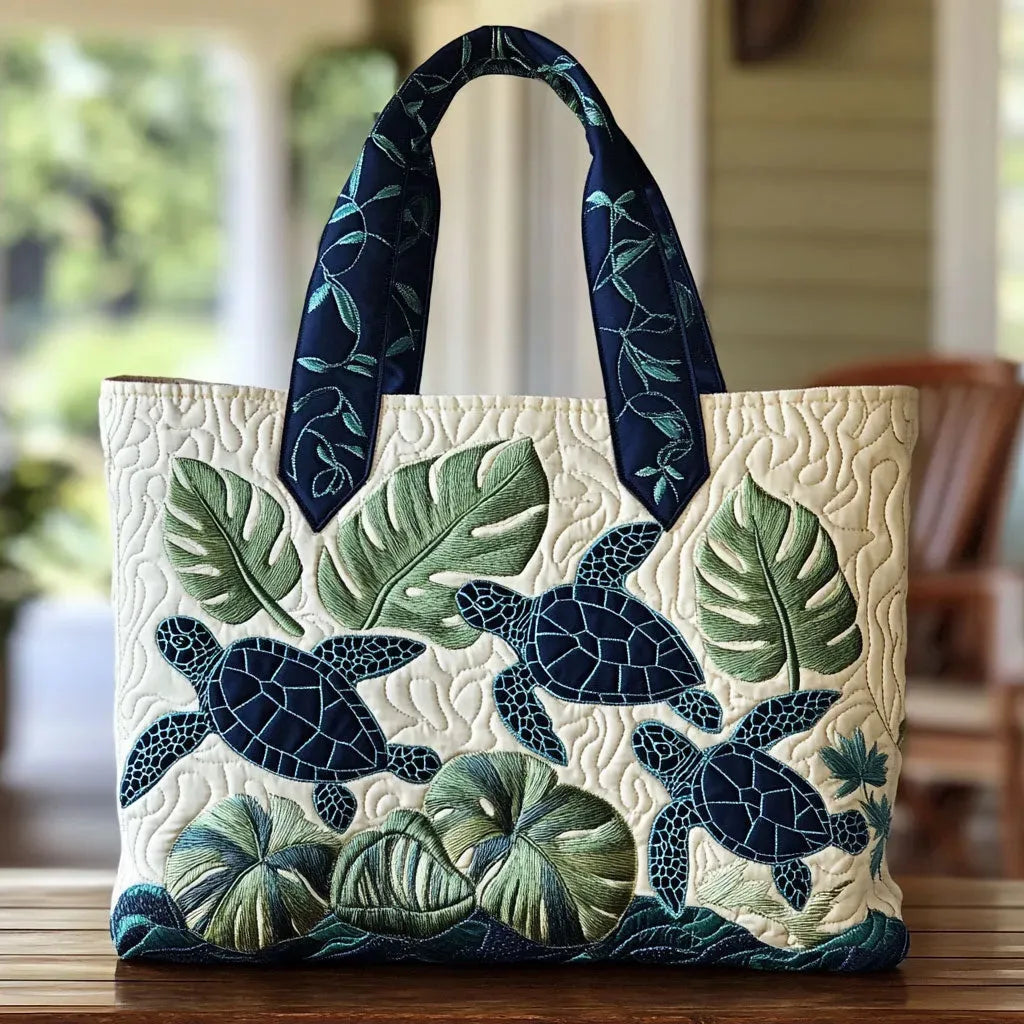 Gewatteerde shopper met print van een zeeschildpad