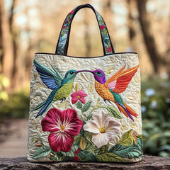 Gewatteerde shopper met kolibrie tussen witte bloemen