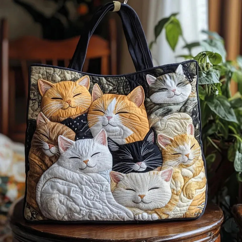 Gewatteerde shopper met print van slapende kittens