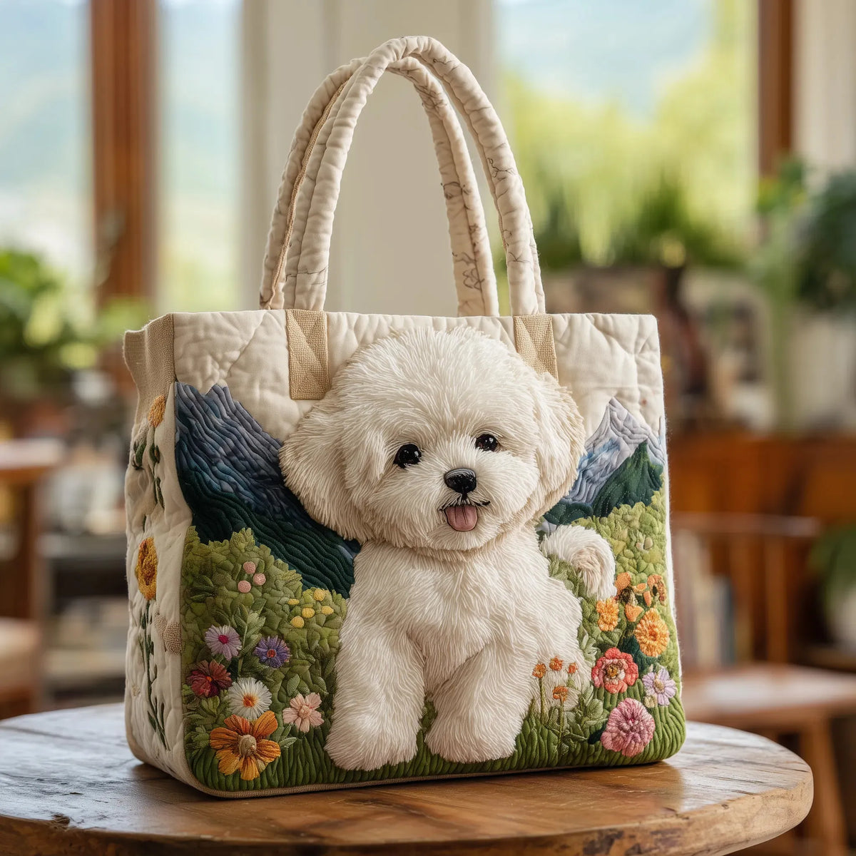 Gewatteerde shopper met print van een vrolijke hond
