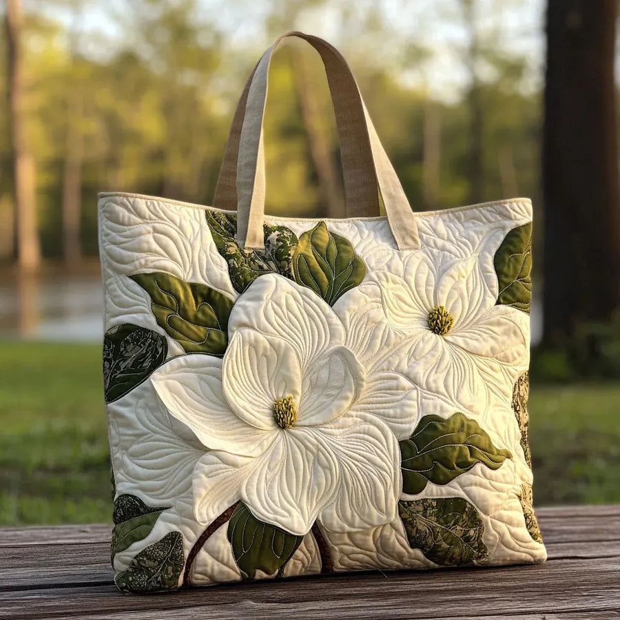 Gewatteerde shopper met print van witte lelies