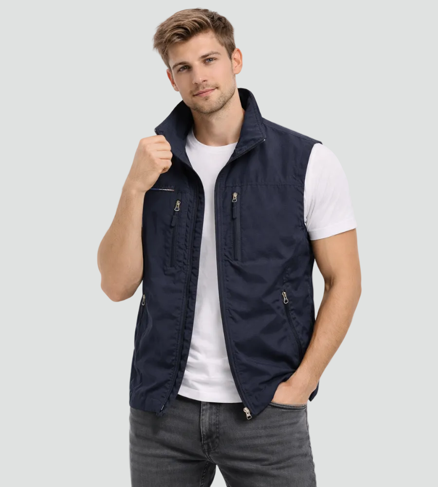 Heren bodywarmer met opstaande kraag en ritszakken