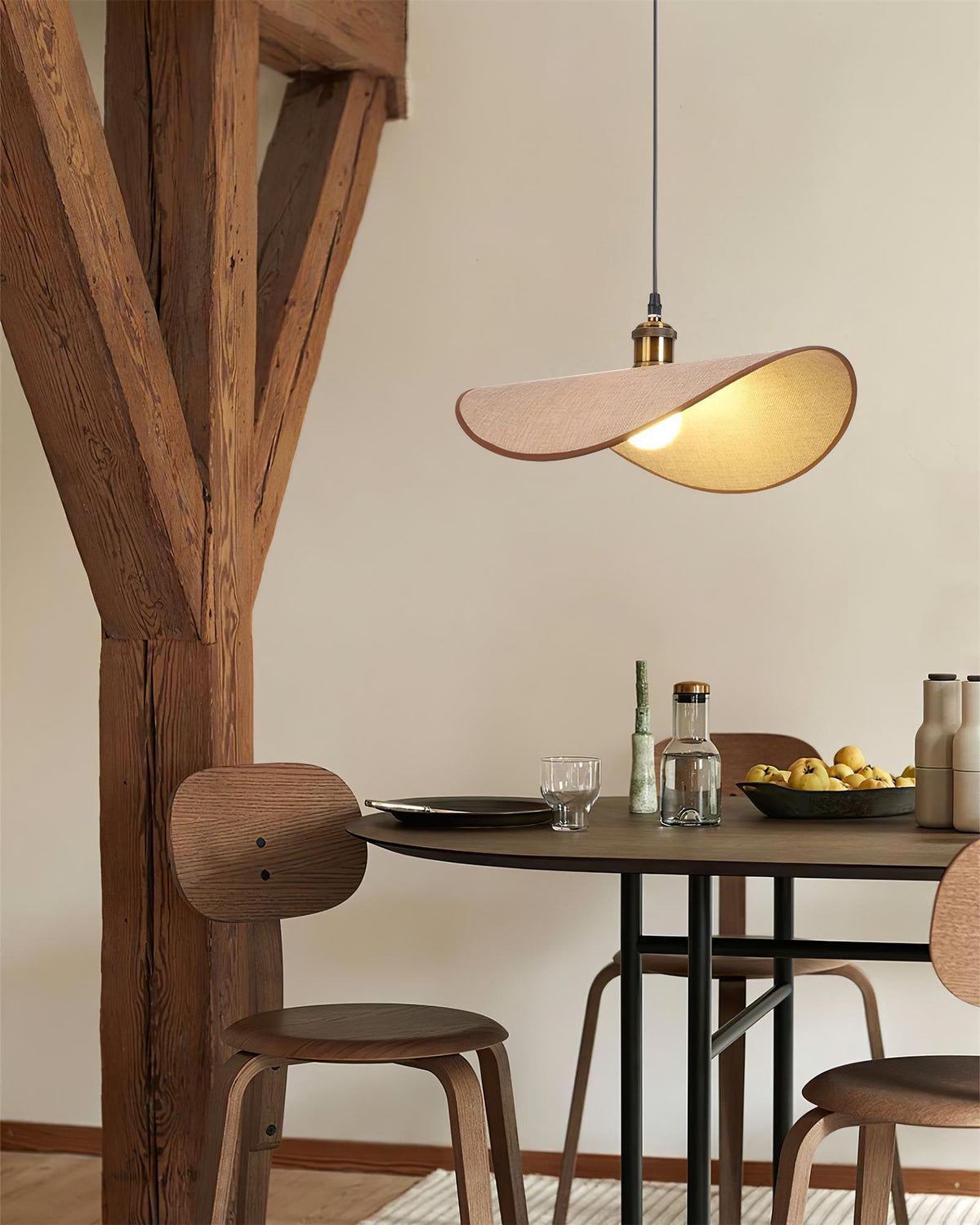 Hanglamp met linnen kap en hout - foto 17