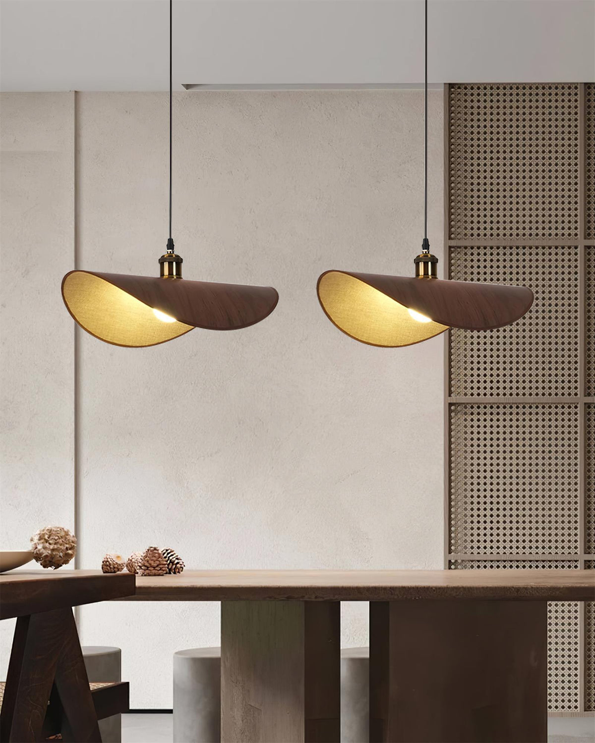 Hanglamp met linnen kap en hout - foto 18