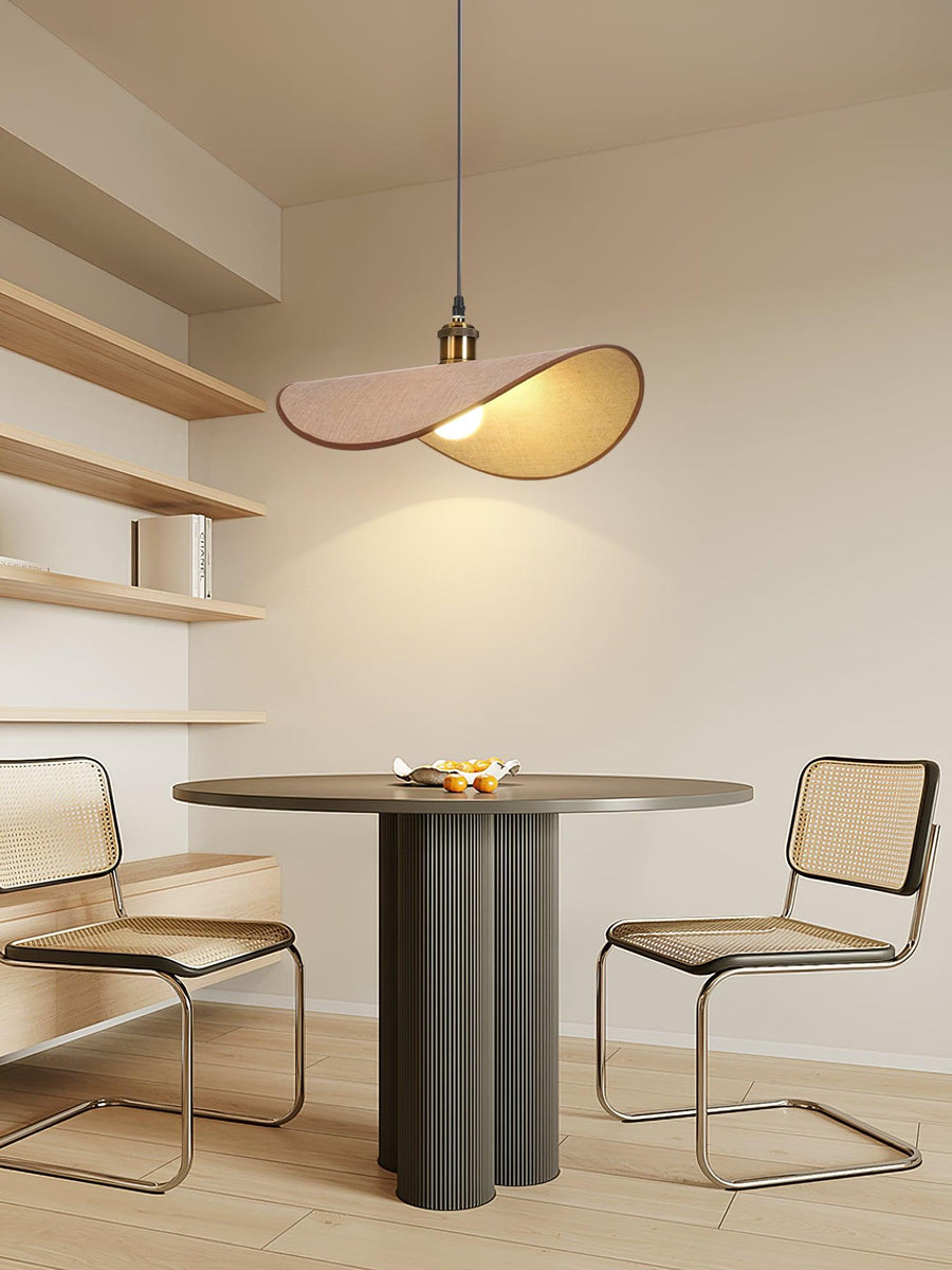 Hanglamp met linnen kap en hout - foto 3