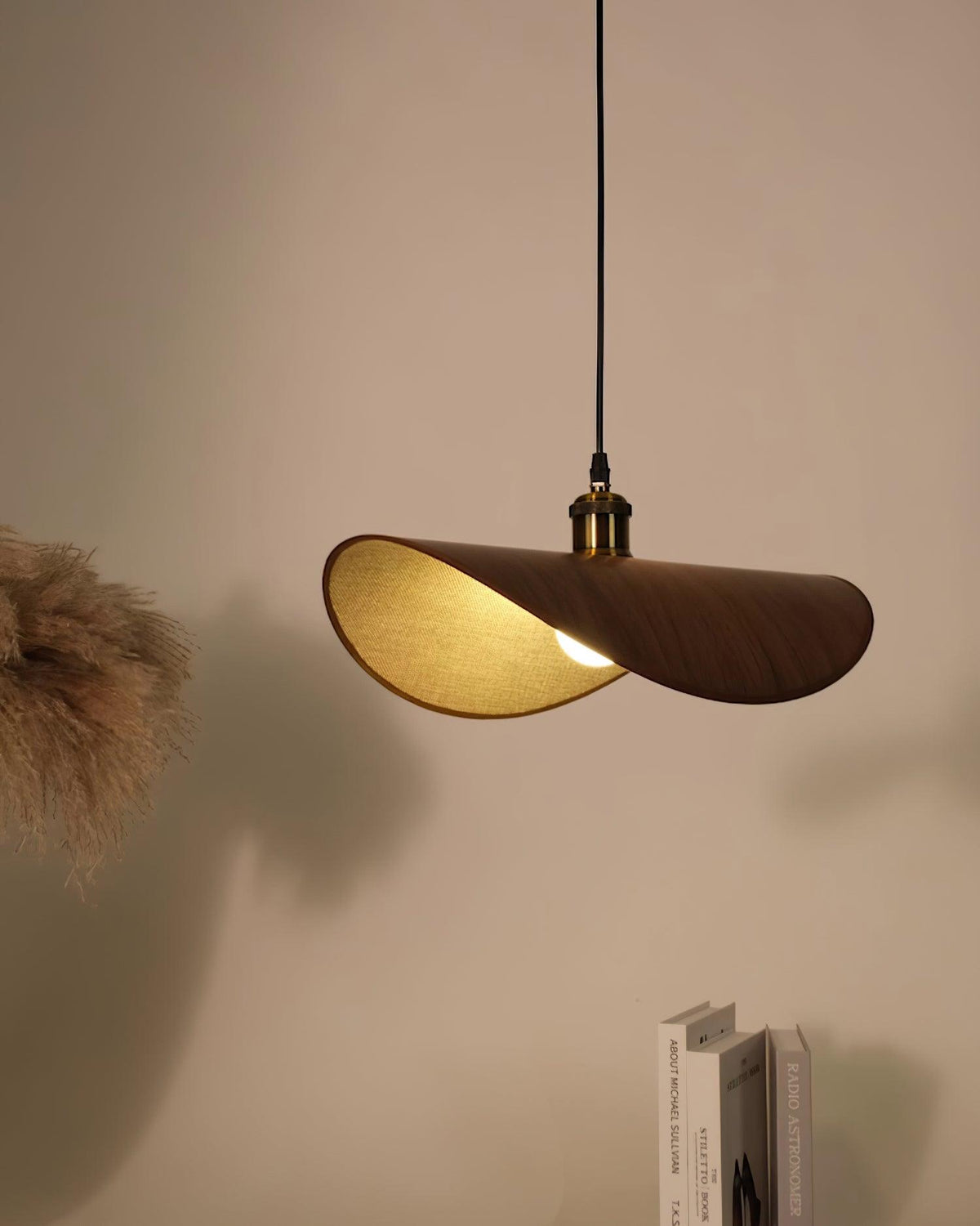Hanglamp met linnen kap en hout - foto 12