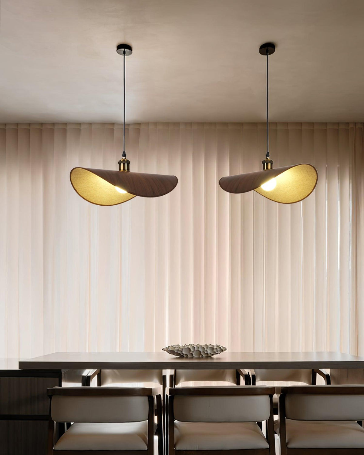 Hanglamp met linnen kap en hout - foto 15
