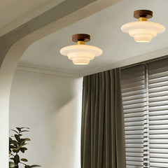 Plafondlamp van walnoothout en glas, Scandinavische stijl E27 - foto 2