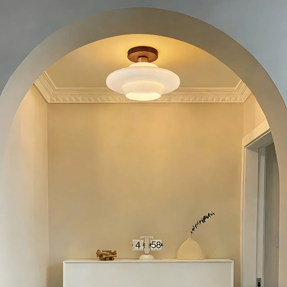 Plafondlamp van walnoothout en glas, Scandinavische stijl E27 - foto 15
