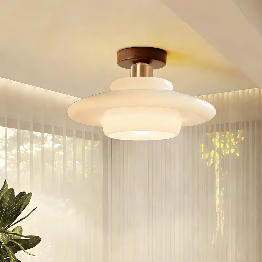 Plafondlamp van walnoothout en glas, Scandinavische stijl E27 - foto 14