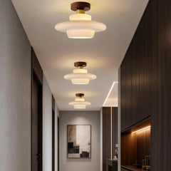 Plafondlamp van walnoothout en glas, Scandinavische stijl E27 - foto 16