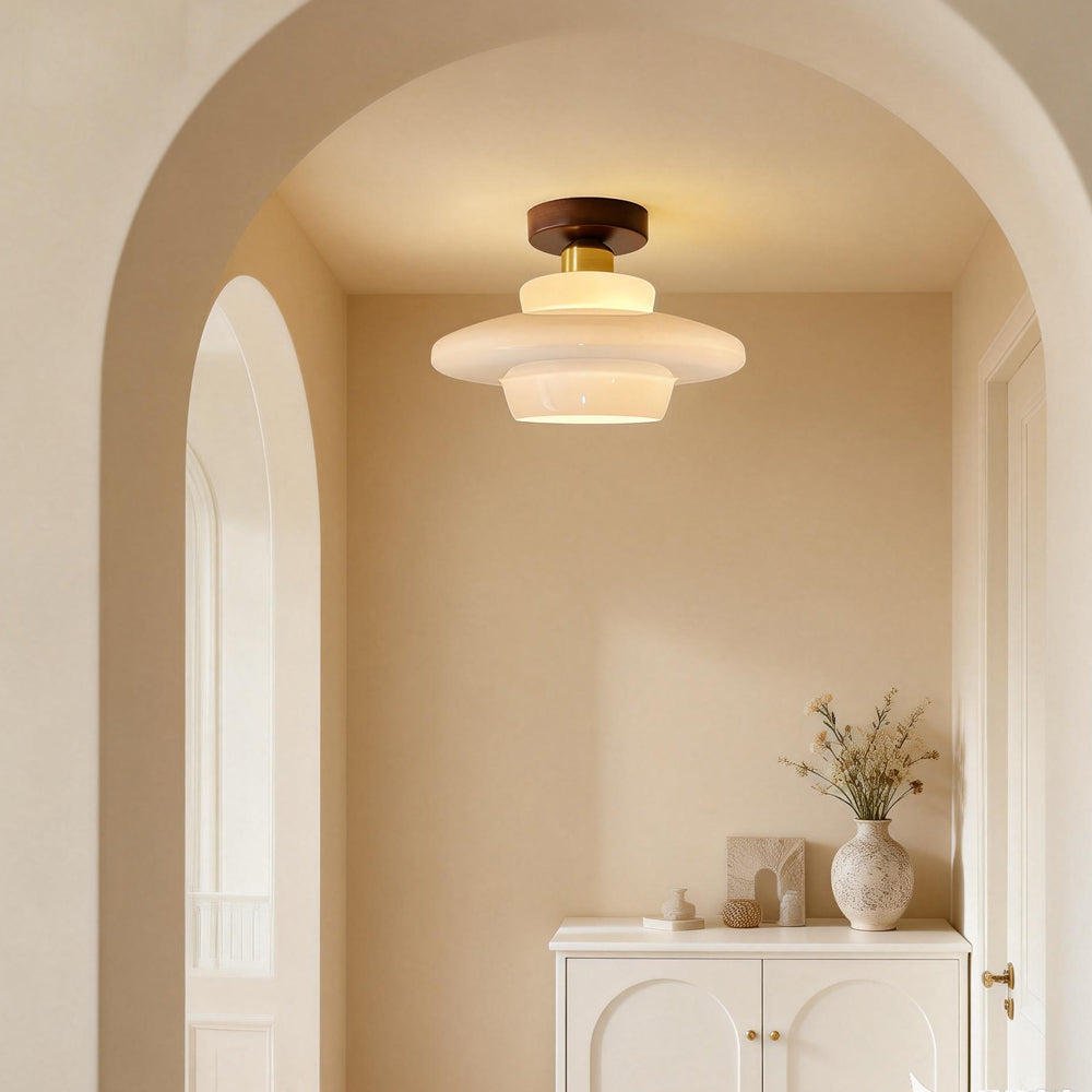 Plafondlamp van walnoothout en glas, Scandinavische stijl E27 - foto 17