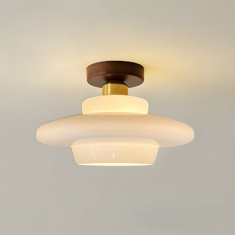Plafondlamp van walnoothout en glas, Scandinavische stijl E27 - foto 12