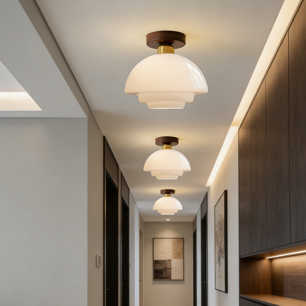 Plafondlamp van walnoothout en glas, Scandinavische stijl E27 - foto 9