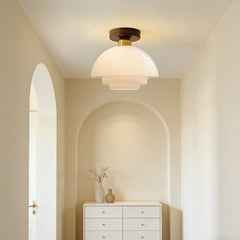 Plafondlamp van walnoothout en glas, Scandinavische stijl E27 - foto 10