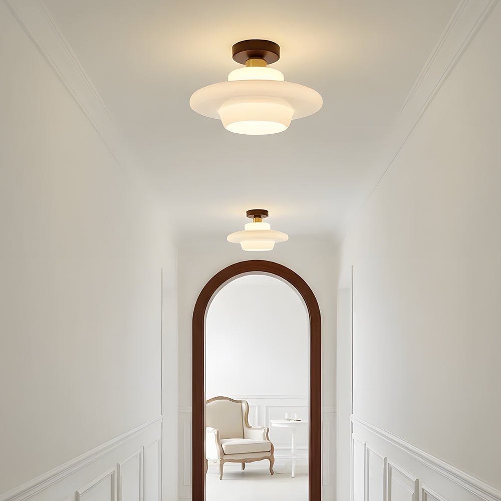 Plafondlamp van walnoothout en glas, Scandinavische stijl E27 - foto 18