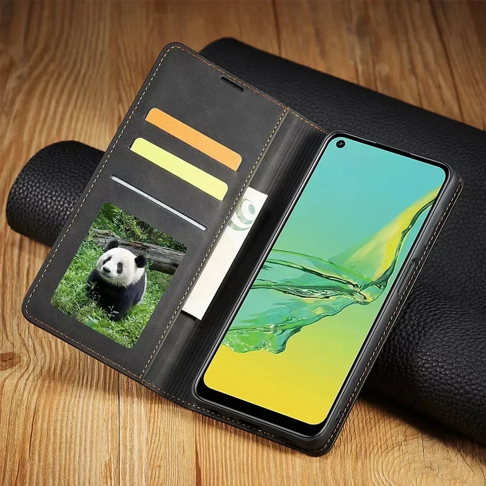 Flip-hoesje met pasjesvak om een smartphone