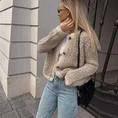 Beige teddy overshirt voor dames